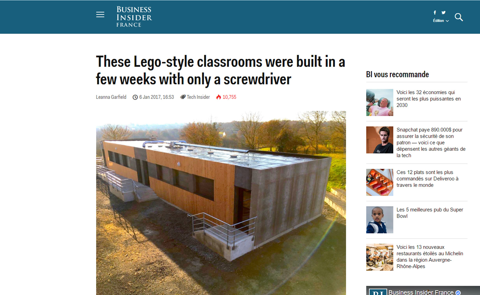 L'opération de construction de salles de classe dans BUSINESS INSIDER